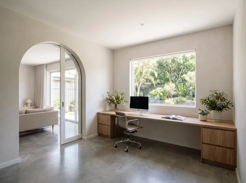 Garage converted into a bright home studio by Keystone Builders