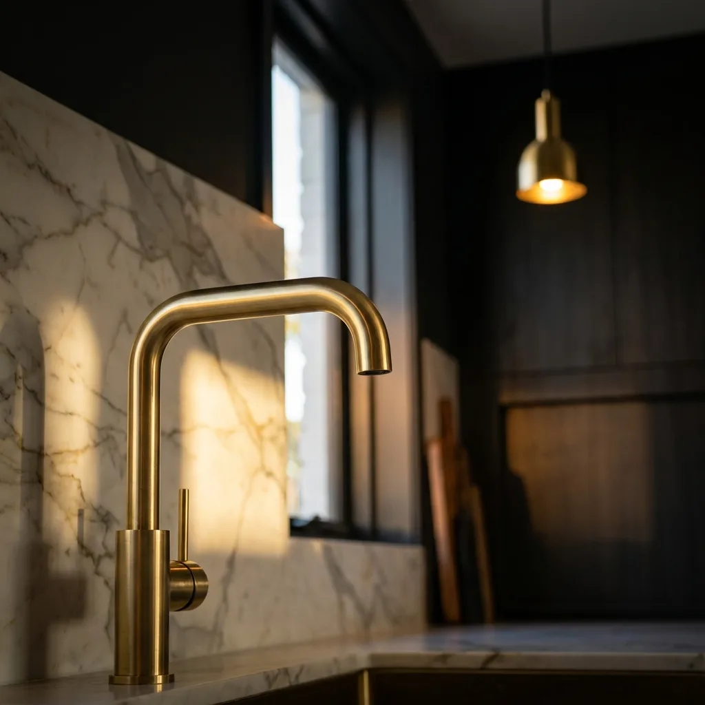 Premium brushed brass tap detail by Elite Plumbing
