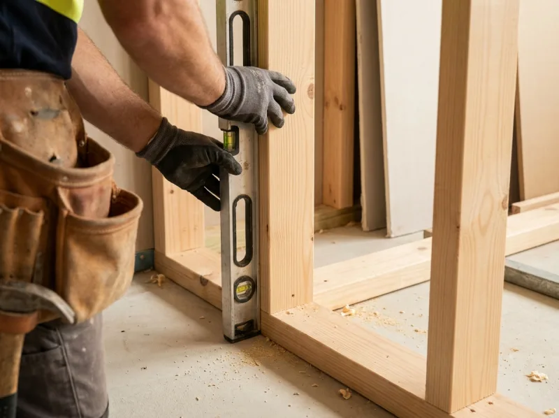 Builder using a level on timber framing by Keystone Builders