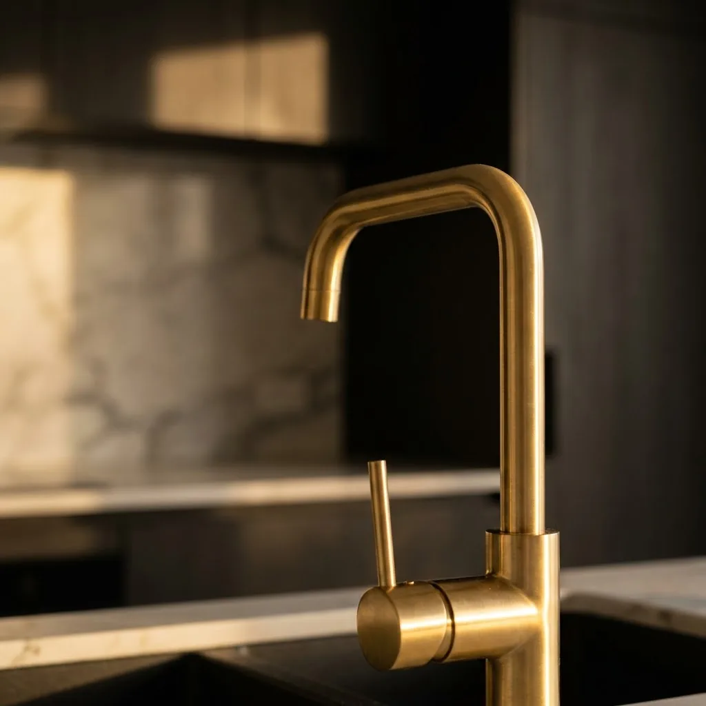 Premium brushed brass tapware installation by Elite Plumbing